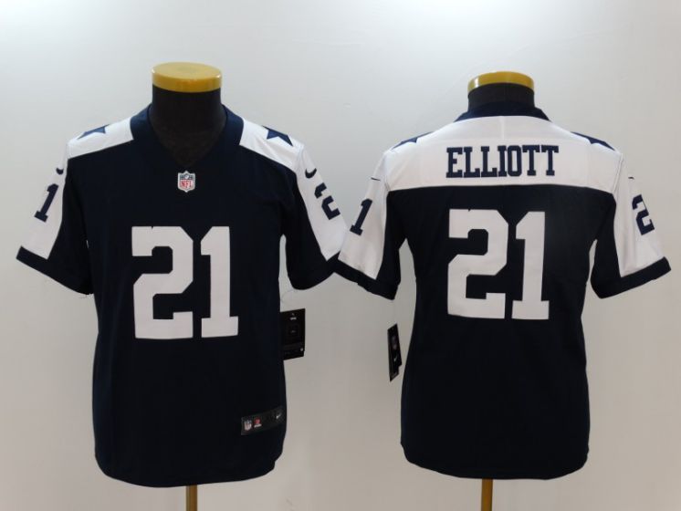 Youth Dallas Cowboys #21 Elliott Blue Thanksgiving Nike Vapor Untouchable Limited NFL Jerseys